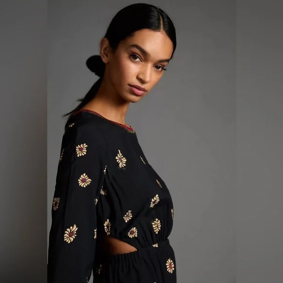 Anthropologie Farm Rio Long-Sleeve Floral Cutout Jumpsuit - Picture 6 of 15